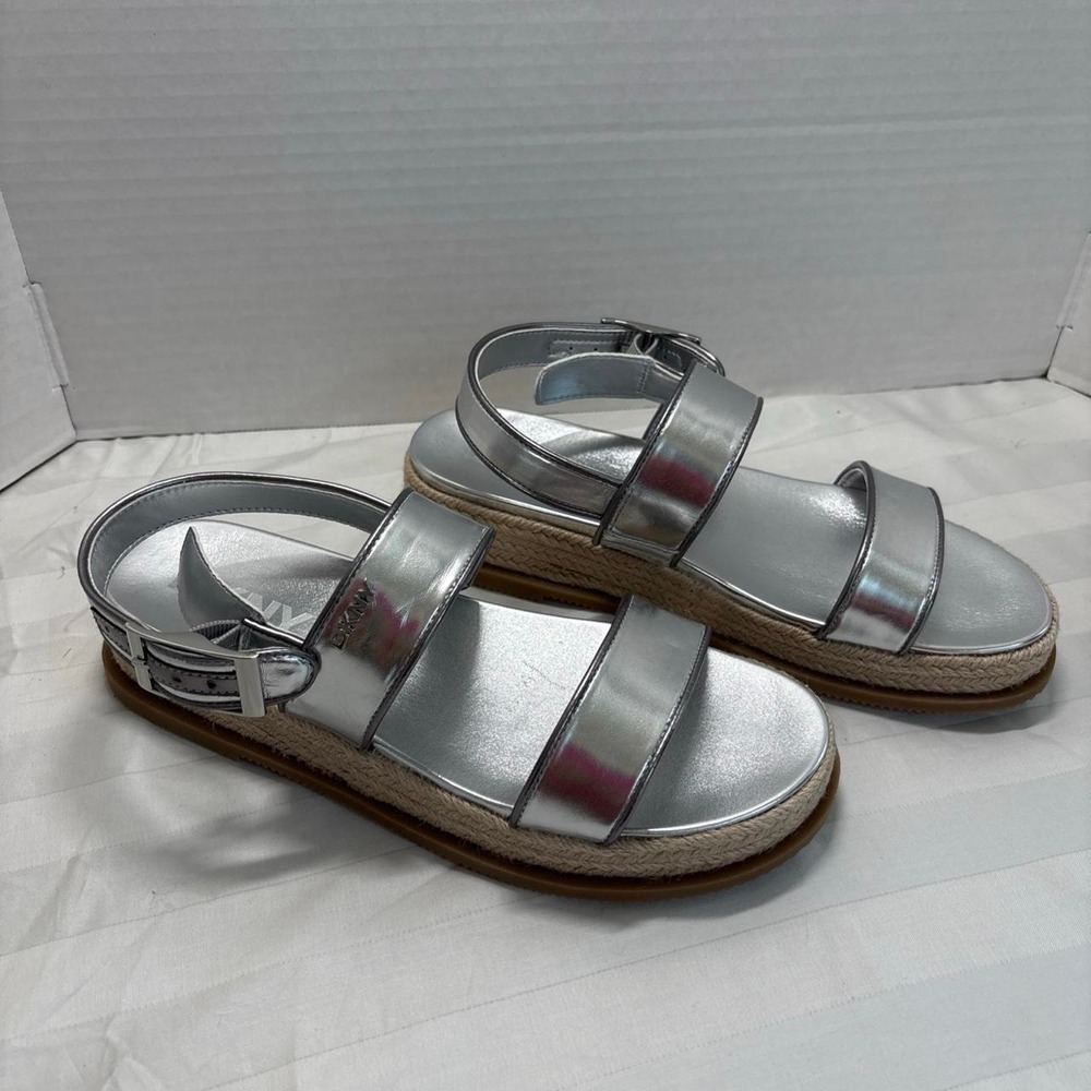 DKNY Bernae Womens Slingback Sandals Silver Espadrille Platform Size 9 M